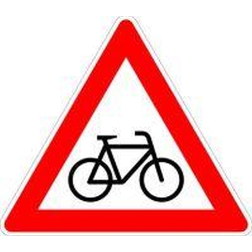 Dreieckiges Verkehrsschild 900mm - Radfahrer kreuzen (rechts) - RAL-Gütezeichen Folie RA1