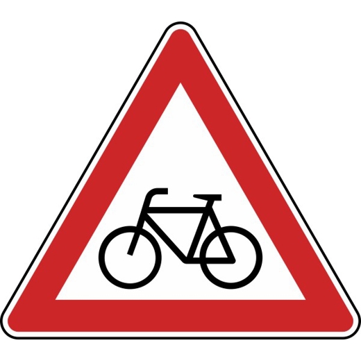Gefahrzeichen Radfahrer kreuzen - Aufstellung rechts Nr. 138-10, 900 mm, RA2, Flachform 2 mm