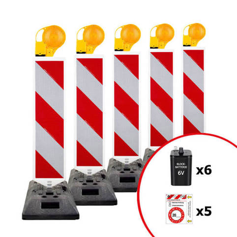 5er Set Leitbaken mit K1-Fuß und Leuchte - StVO/RSA - Rechtswinklig - Einseitig - RA2