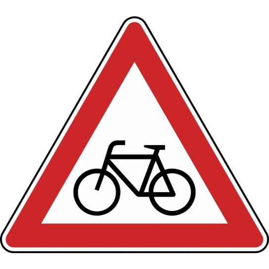 Gefahrzeichen Radfahrer kreuzen - Aufstellung rechts Nr. 138-10 - 630 mm - RA2 - Flachform 3 mm