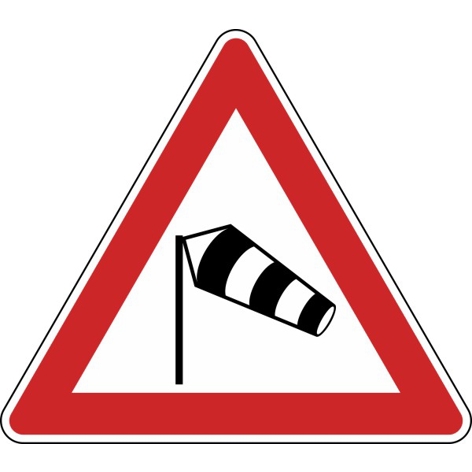 Seitenwind Gefahrzeichen - Links, Nr. 117-20, 630 mm, RA2, Flachform 2 mm
